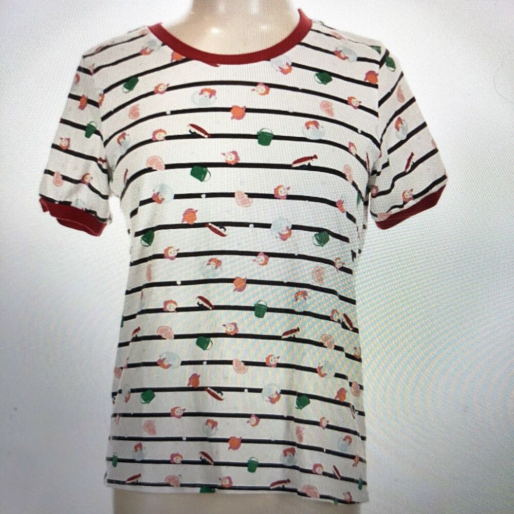 Ponyo Studio Ghibli Anime 2008 Vintage All Over Print Striped Ringer Shirt Sz L